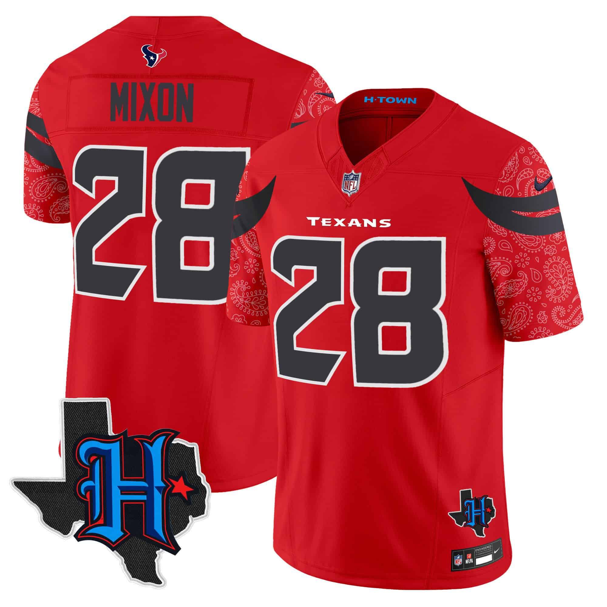 Men Houston Texans 28 Mixon Red 2024 Nike Texas Patch Vapor Limited NFL Jersey